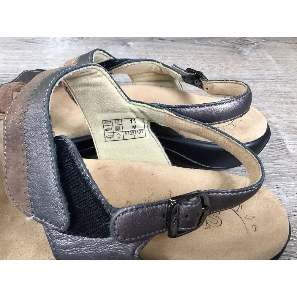 SAS Nudu Sandals Shoes Womens Size 11 M Gunmetal Bronze Leather Orthotic